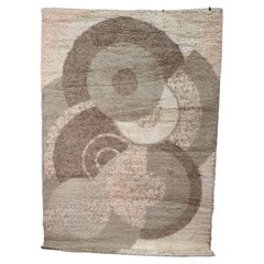 60's 70's Overlapping Circle Cream Light Brown UNUSED Mid Century Wool Rya Rug