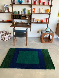 60's 70's REGAL RUGS INDIANA UNUSED Rya Rug Mid Century Modern Teal Wool