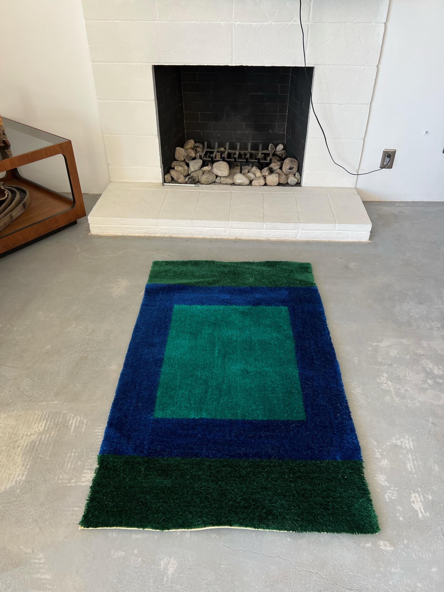 American 60's 70's REGAL RUGS INDIANA UNUSED Rya Rug Mid Century Modern Teal Wool For Sale