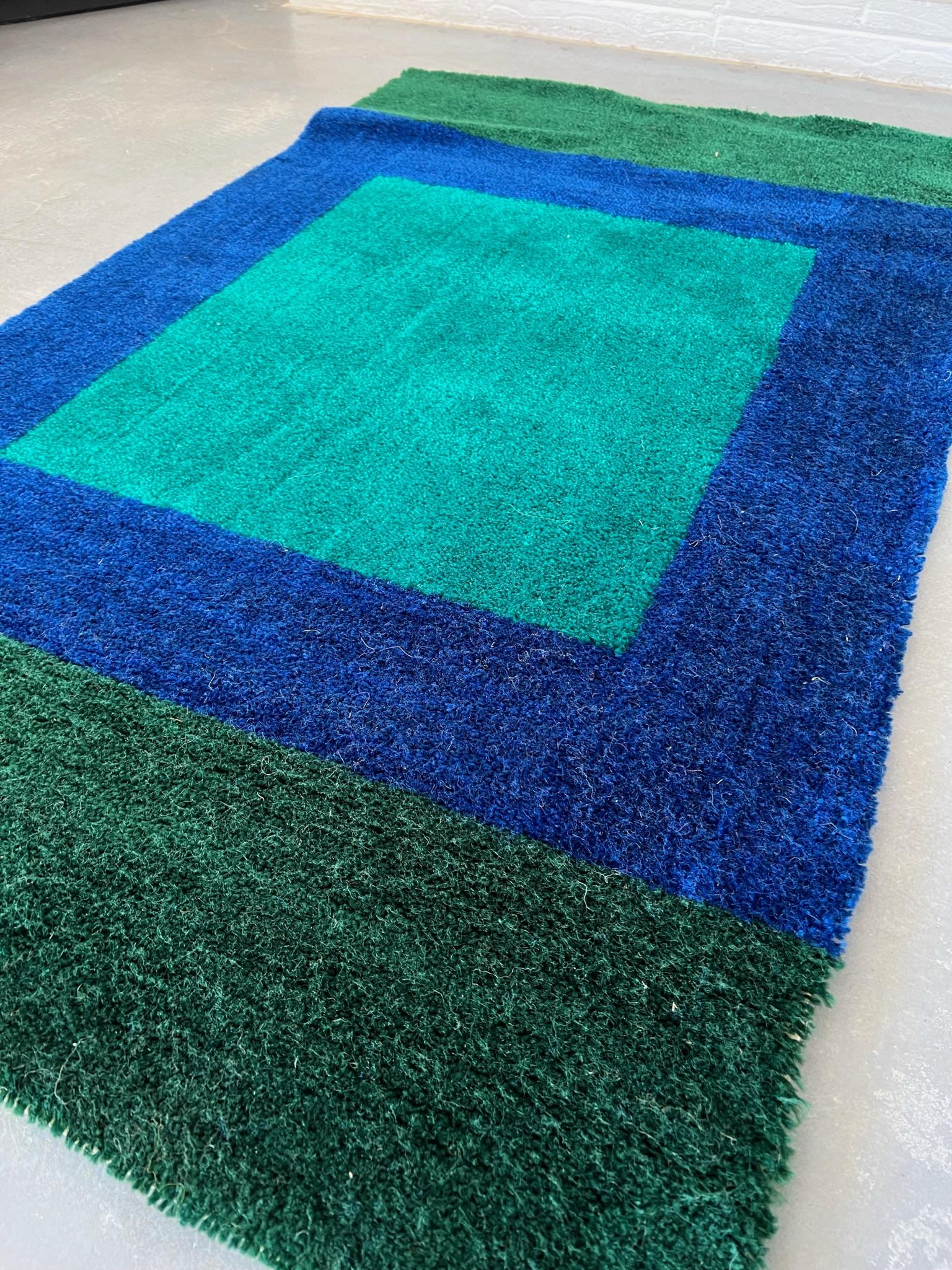 60's 70's REGAL RUGS INDIANA UNUSED Rya Rug Mid Century Modern Teal Wool For Sale 1