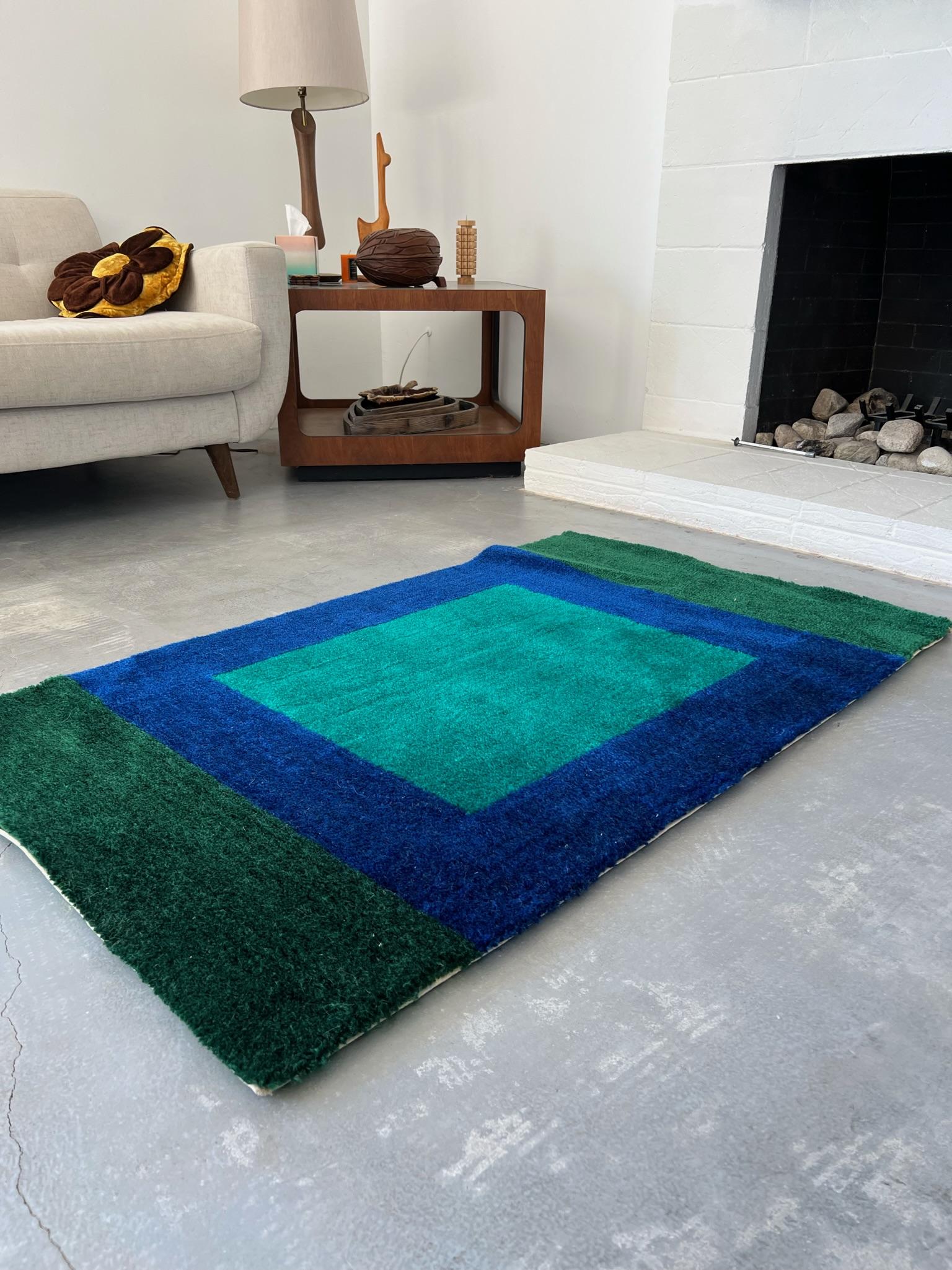 60's 70's REGAL RUGS INDIANA UNUSED Rya Rug Mid Century Modern Teal Wool For Sale 2