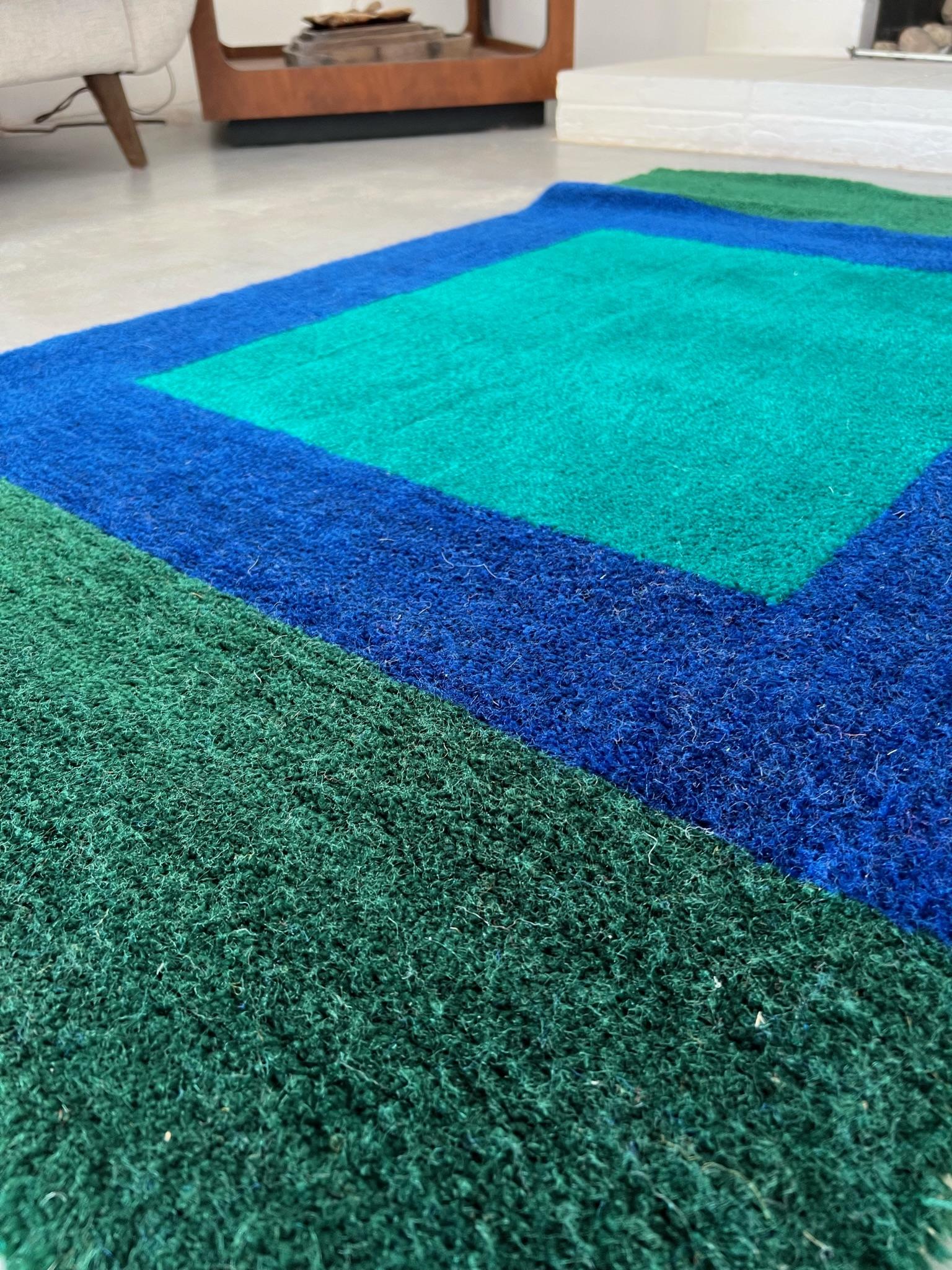 60's 70's REGAL RUGS INDIANA UNUSED Rya Rug Mid Century Modern Teal Wool For Sale 3