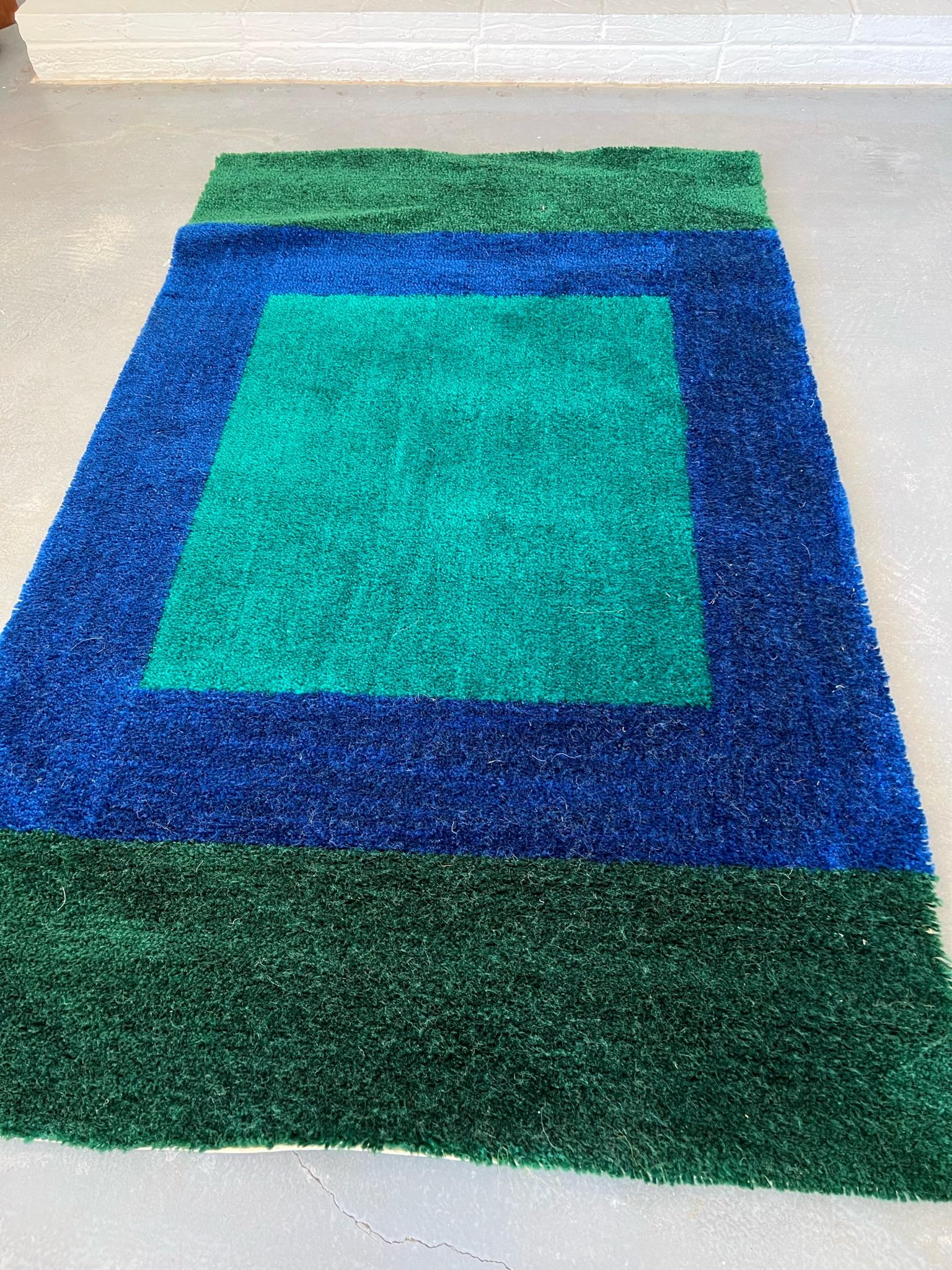60's 70's REGAL RUGS INDIANA UNUSED Rya Rug Mid Century Modern Teal Wool For Sale 4