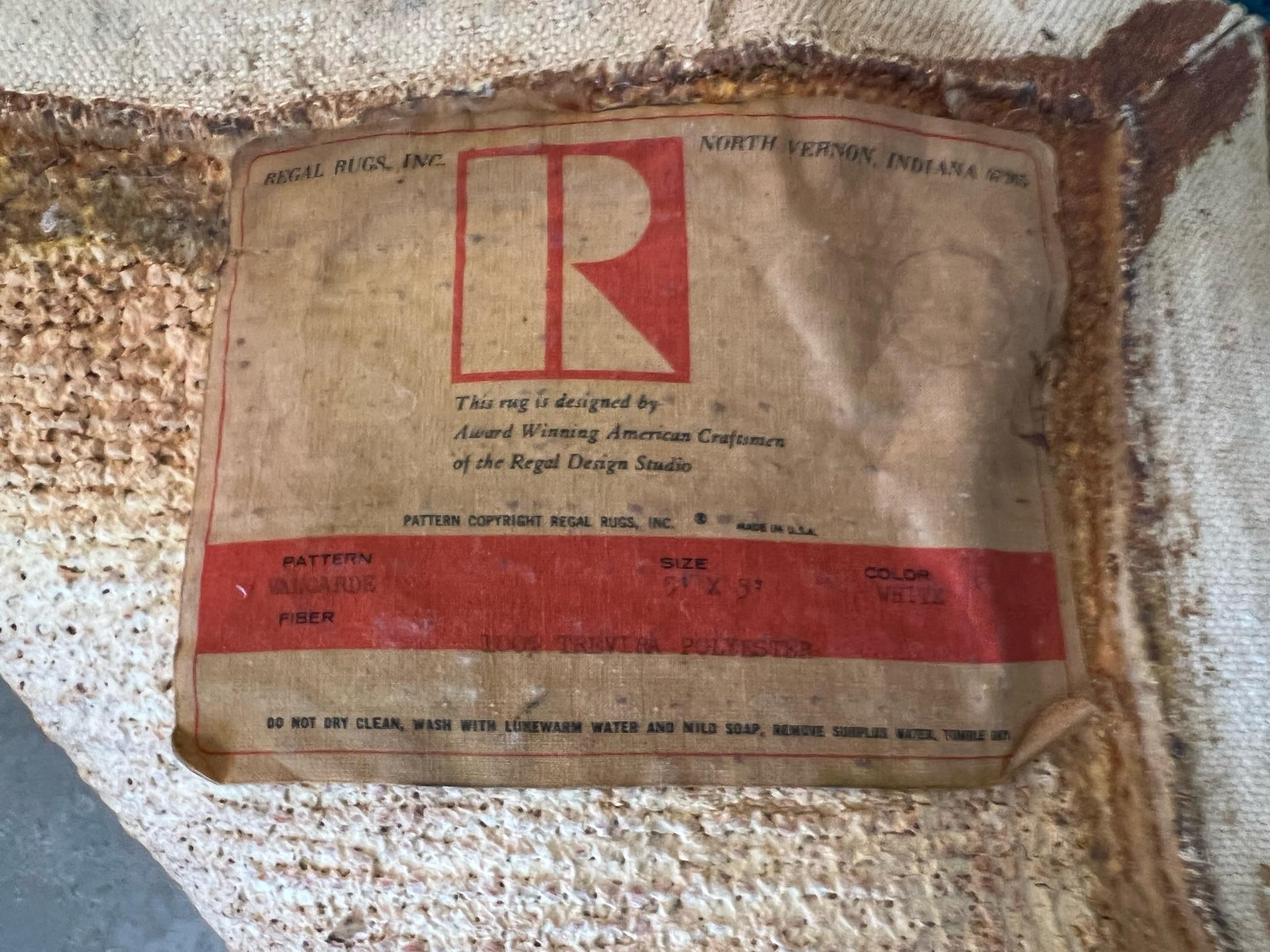 60's 70's REGAL RUGS North Vernon Indiana UNUSED Rya Rug Mid Century Modern en vente 5