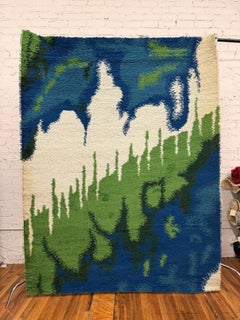 60s 70s Scandinavian, Green Abstract , UNUSED, Danish Rya Rug Modern Mid Century