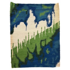 60s 70s Scandinavian, Green Abstract , UNUSED, Danish Rya Rug Modern Mid Century