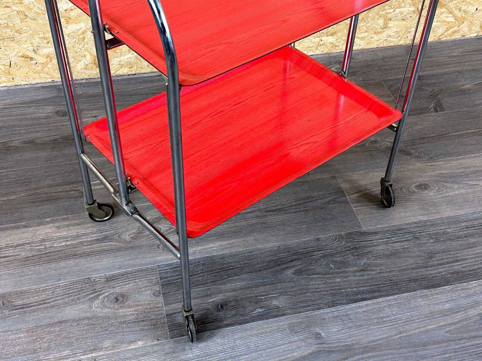 Metal 60s 70s serving trolley dinette side table space age red design For Sale