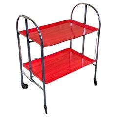 Vintage 60s 70s serving trolley dinette side table space age red design