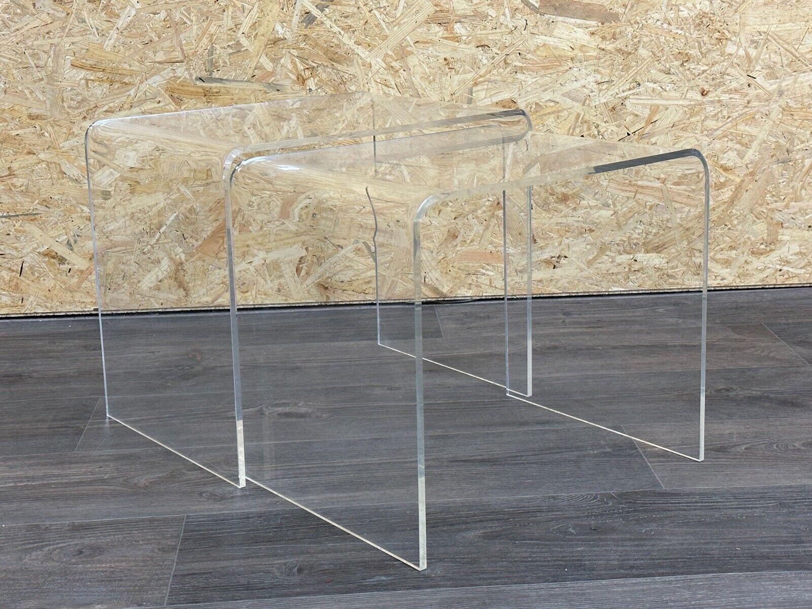 60s 70s Side Tables Nesting Tables Acrylic Plastic Space Age Design

Object: 2x side table

Manufacturer:

Condition: good - vintage

Age: around 1960-1970

Dimensions:

Width = 45cm
Depth = 32cm
Height = 38cm
(biggest table)

Other notes:

The