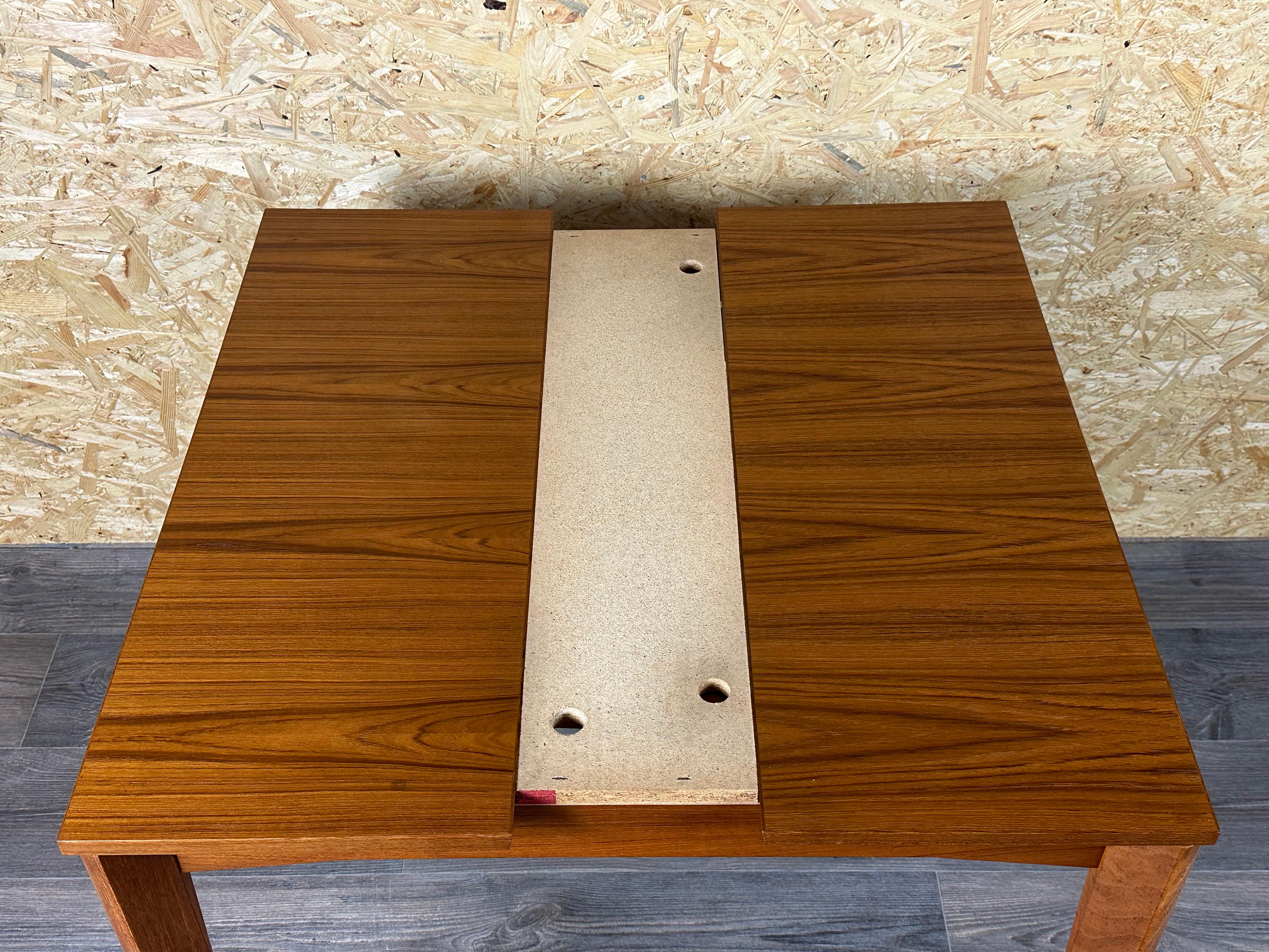 60s 70s teak dining table by Burchardt-Nielsen Made in Denmark

Object: Dining Table

Manufacturer: Burchard Nielsen

Condition: good - vintage

Age: around 1960-1970

Dimensions:

Width = 83.5cm 
Depth = 83.5cm
Height = 74cm
(expandable by 2x