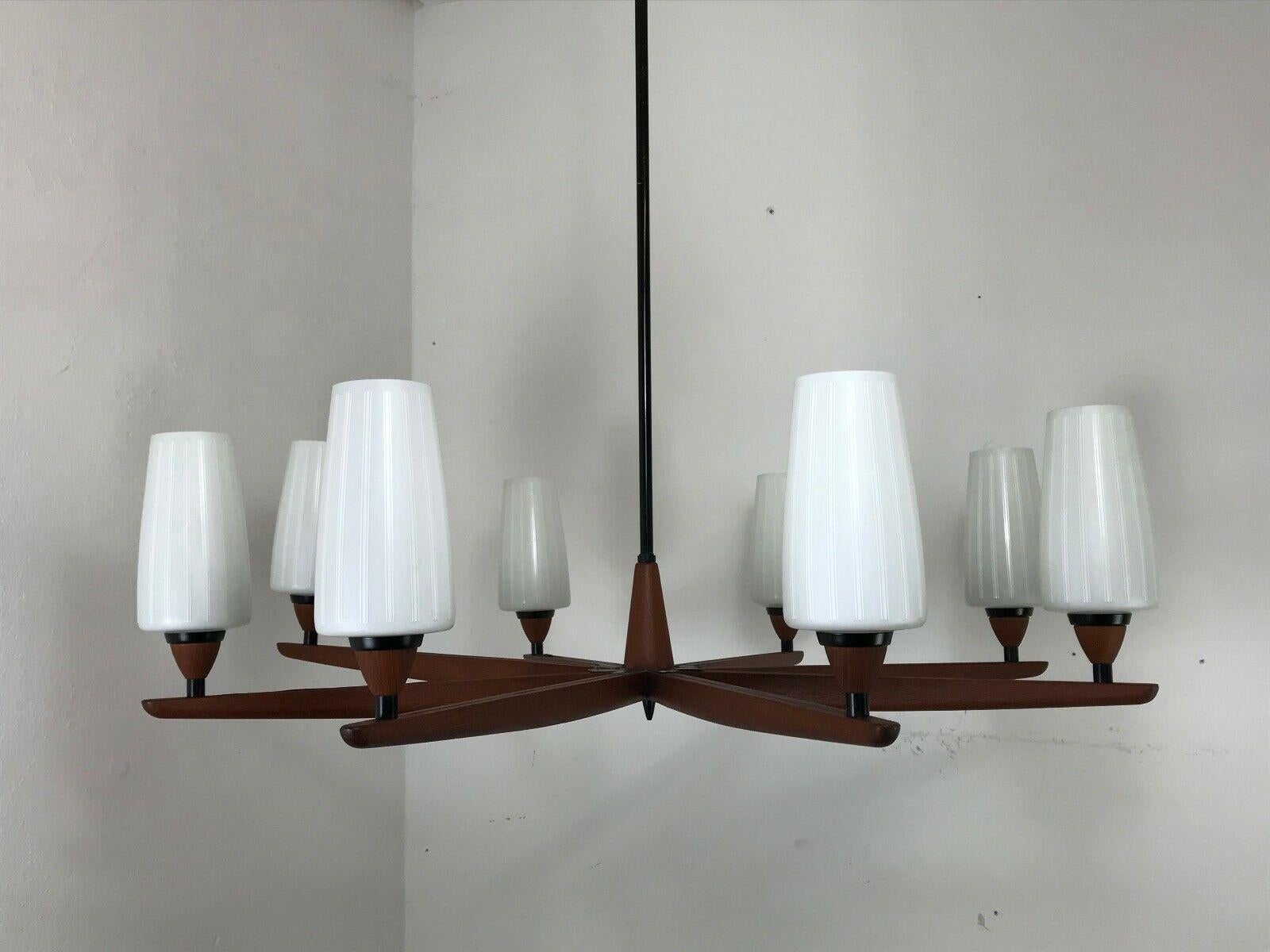 Late 20th Century 60s 70s Teak Pendant Lamp Chandelier Uno & Osten Kristiansson for Luxus For Sale