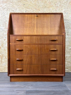 60s 70s teak secretary chest of drawers Danish Modern by Dyrlund Denmark