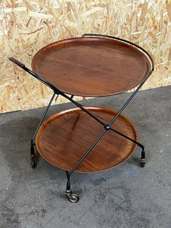 60s 70s Carro de servicio de teca JIE Gantofta Carro de servicio de cuerda Suecia