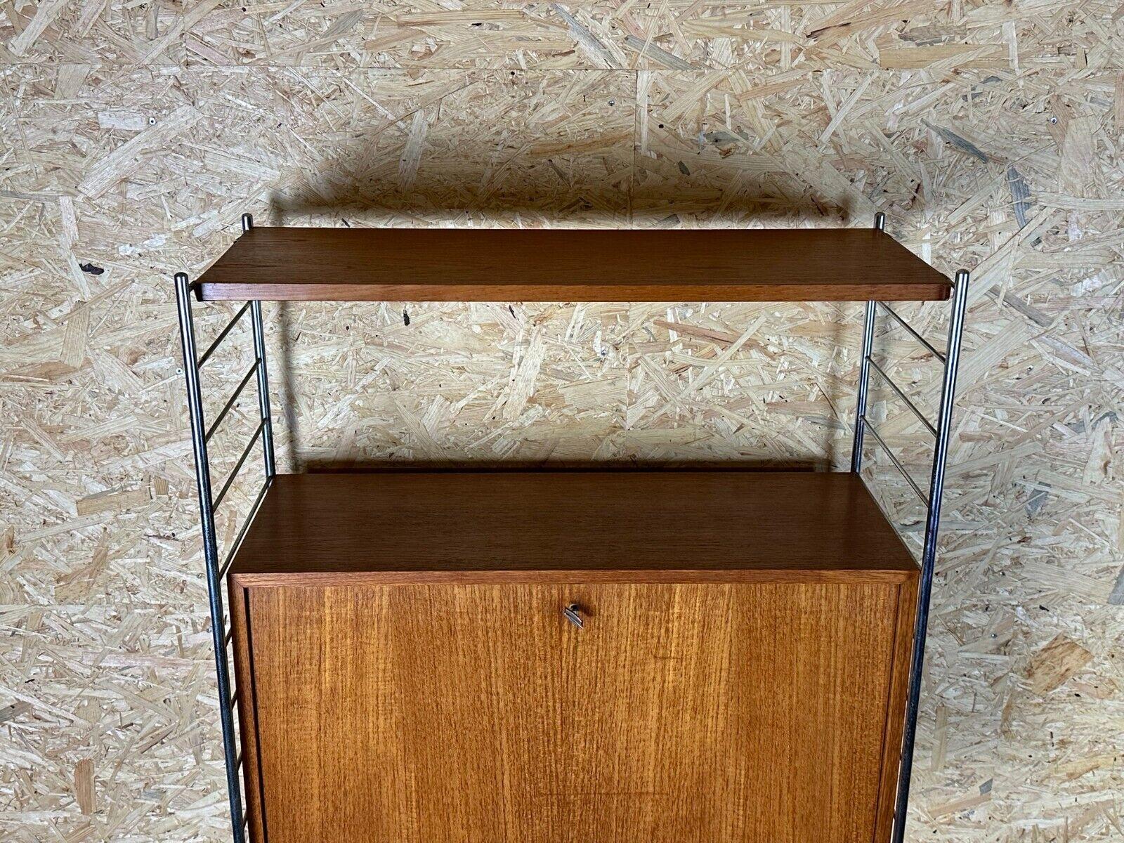 Metal 60s 70s teak shelf wall shelf WHB Germany string shelf Danish design For Sale