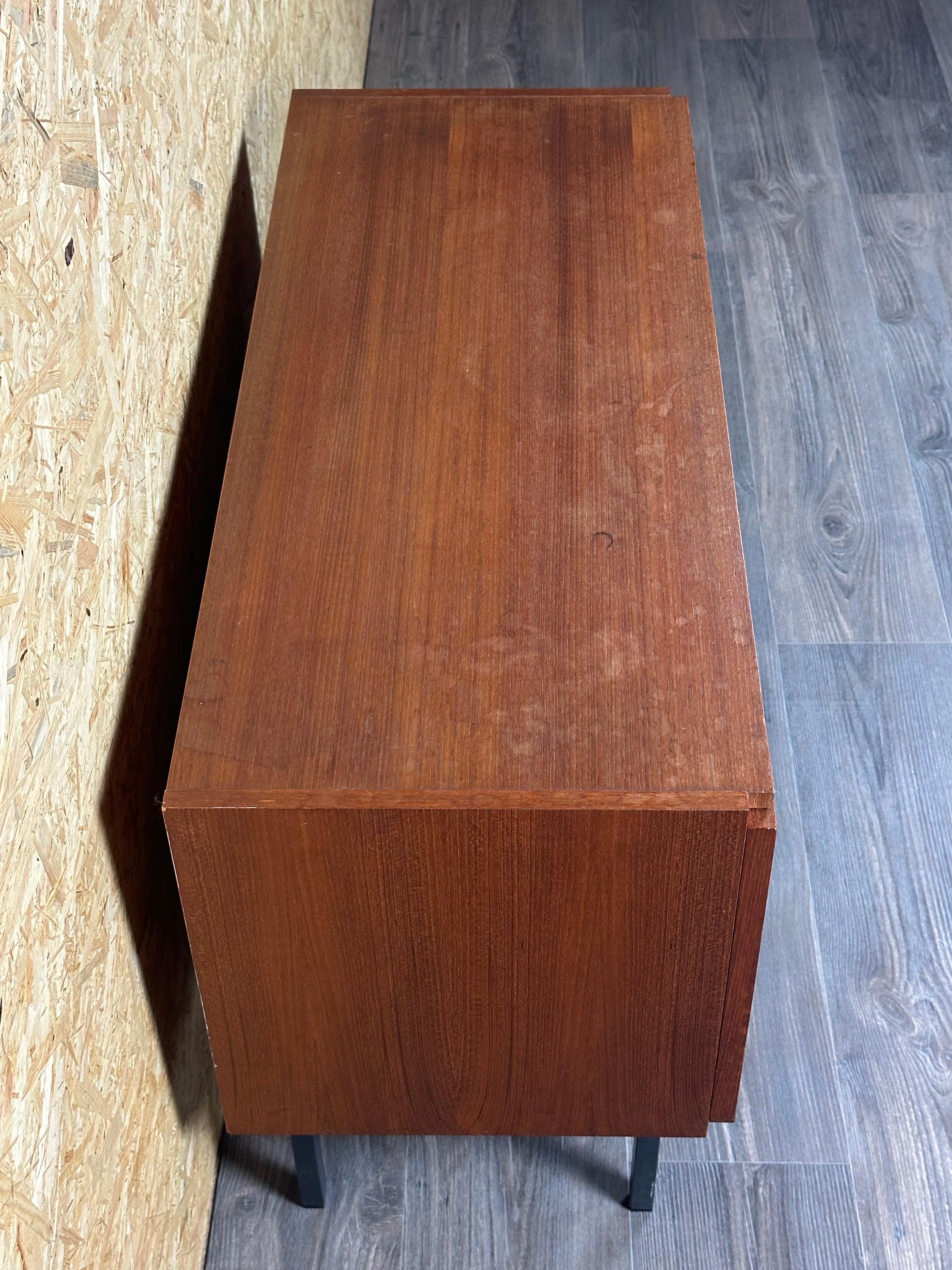 Metal 60s 70s teak sideboard cabinet Rego Mobile Danish Modern Design For Sale