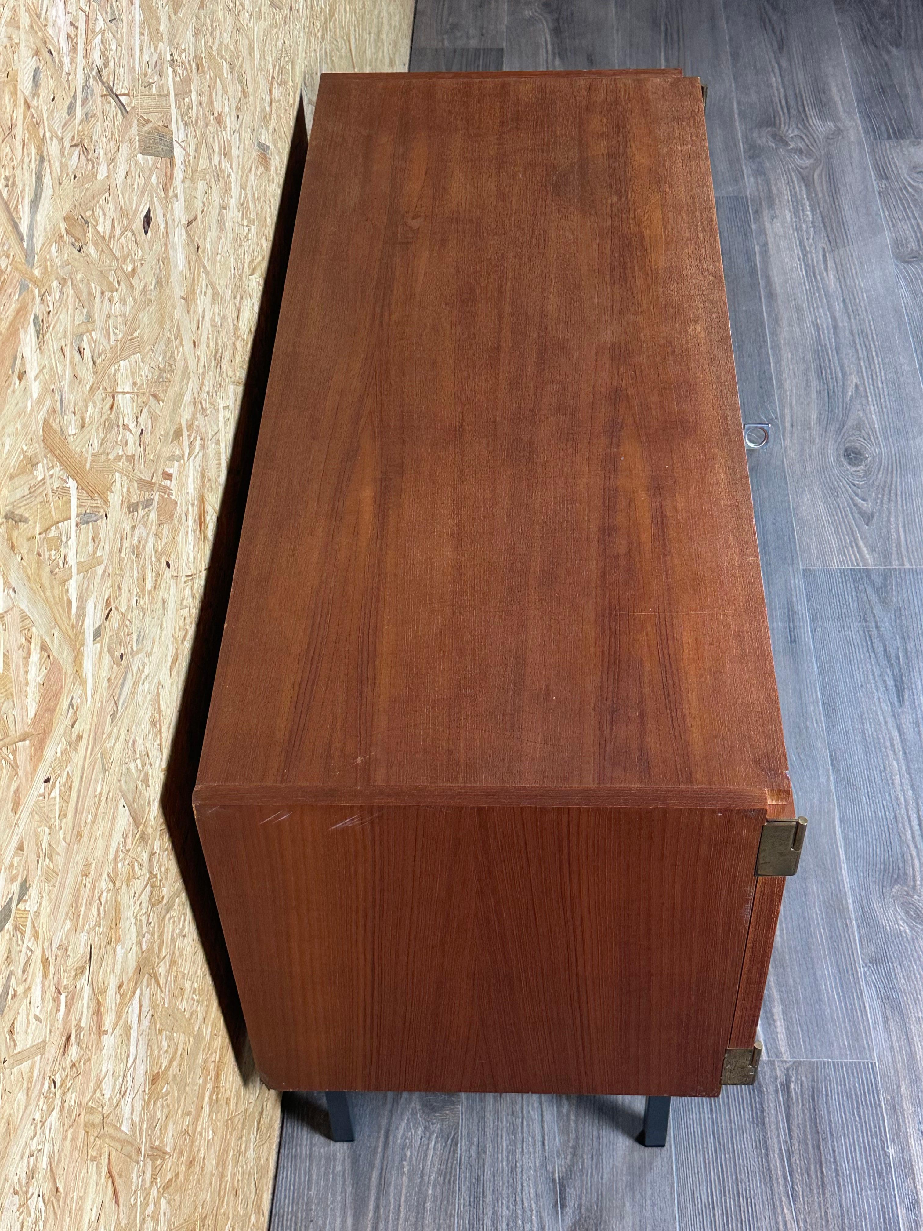 Metal 60s 70s teak sideboard cabinet Rego Mobile Danish Modern Design For Sale