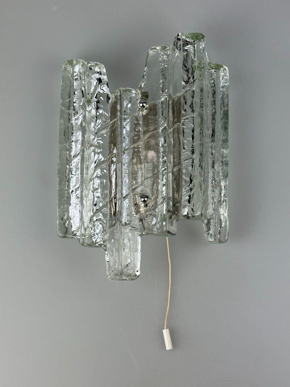 60s 70s wall lamp Wall Sconce Fischer Leuchten Germany Ice Glas Design In Good Condition For Sale In Neuenkirchen, NI