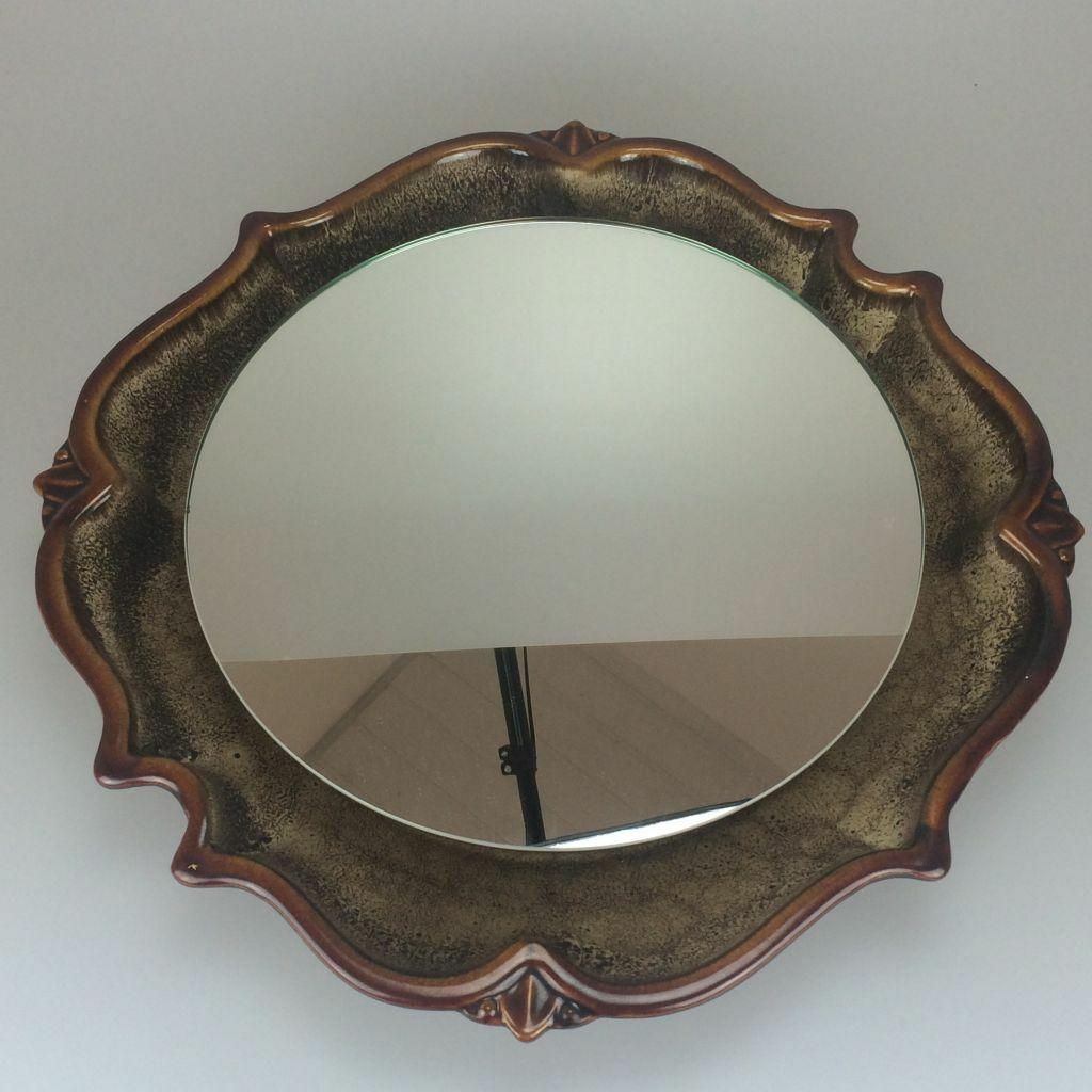 60s 70's Wall Mirror Ceramic Pan Illuminated Space Age Design In Good Condition For Sale In Neuenkirchen, NI