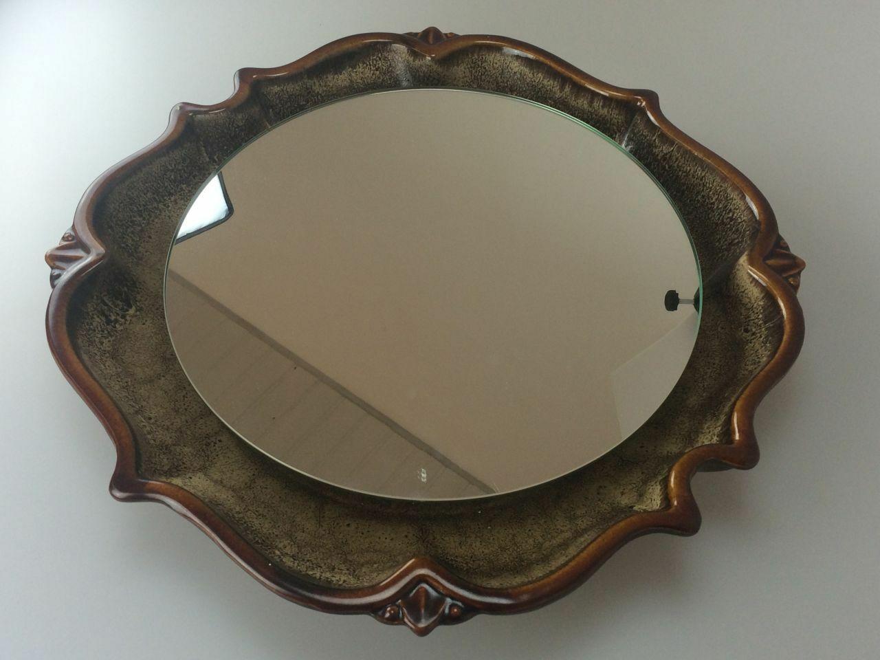 60s 70's Wall Mirror Ceramic Pan Illuminated Space Age Design For Sale 1