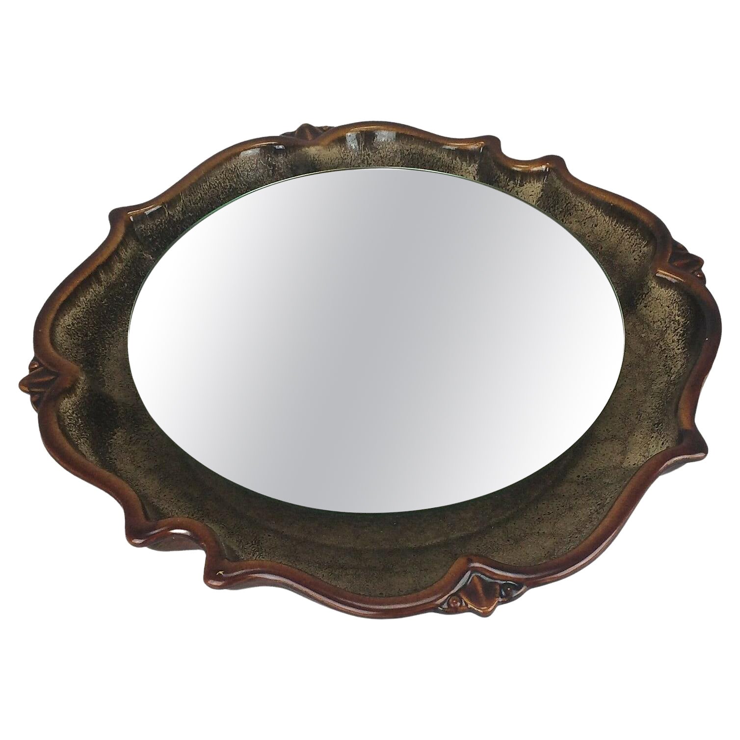 60s 70's Wall Mirror Ceramic Pan Illuminated Space Age Design