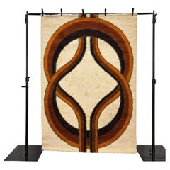 60's 70's WALLY'S Orange Brown Striped Circle UNUSED Mid Century Modern Rya Rug