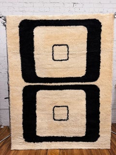 60's 70s WILTON, Black Creme 8 Symbol, UNUSED, Rya Rug, Modern Mid Century, Wool
