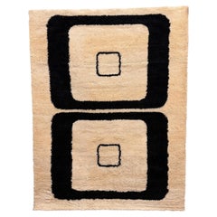 60's 70s WILTON, Black Creme 8 Symbol, UNUSED, Rya Rug, Modern Mid Century, Wool
