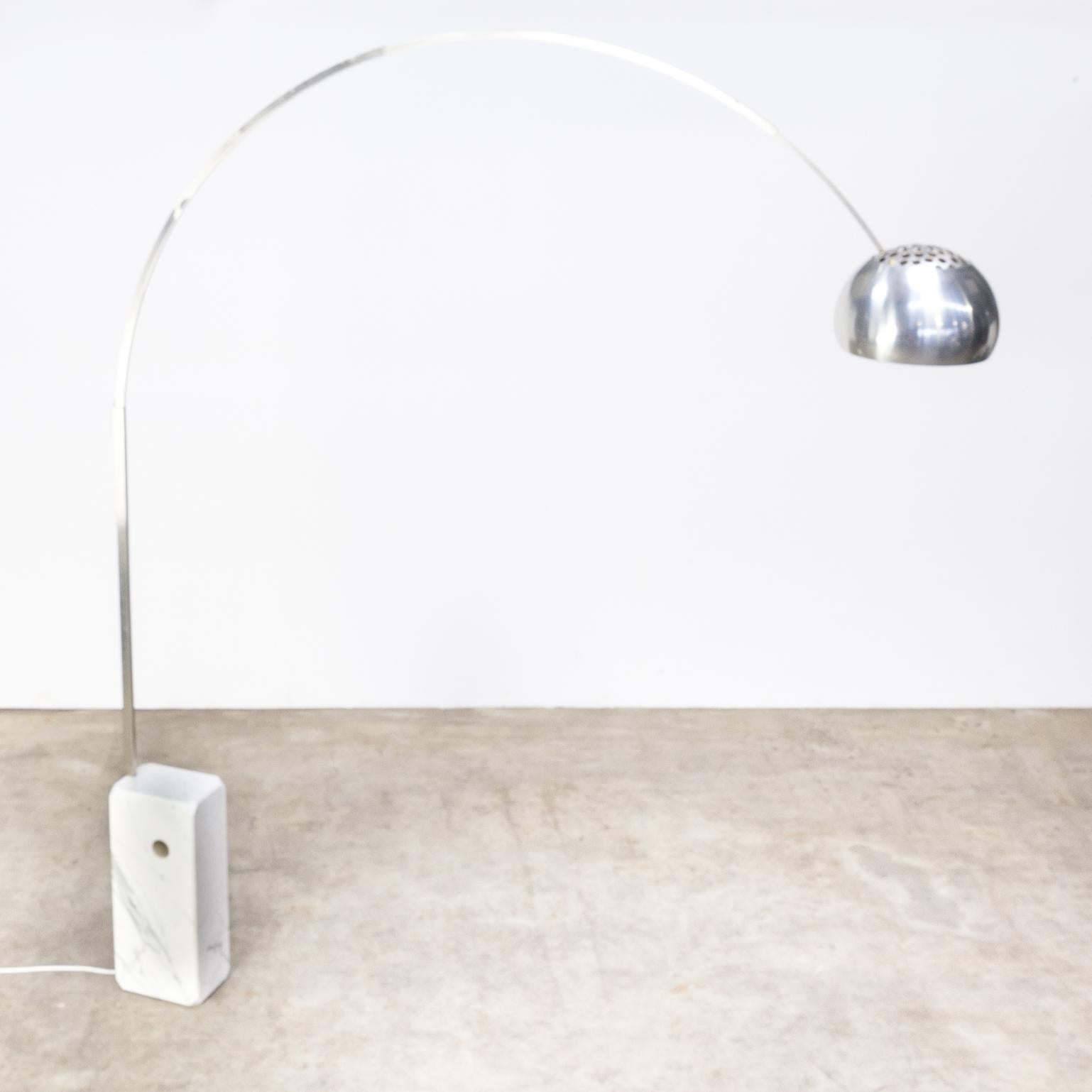 1960s Achille Castiglioni ‘arco’ floor lamp for Flos. Good and working condition consistent with age and use.