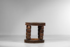 60's African Carved Wooden Gueridon Sofa End Side Table, E557