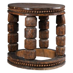 60's African Carved Wooden Gueridon Sofa End Side Table, E557