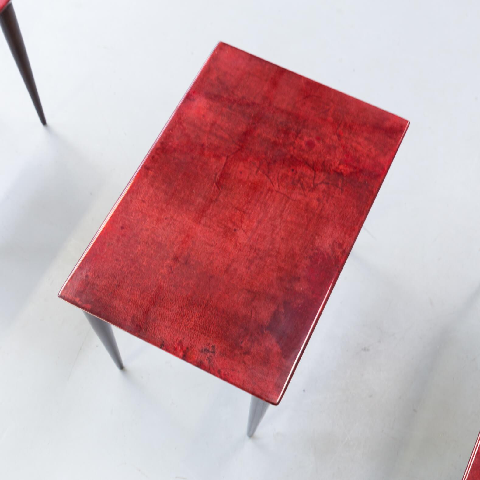 1960s Aldo Tura Nesting Tables in Red Goat Skin Tura Milano For Sale 3