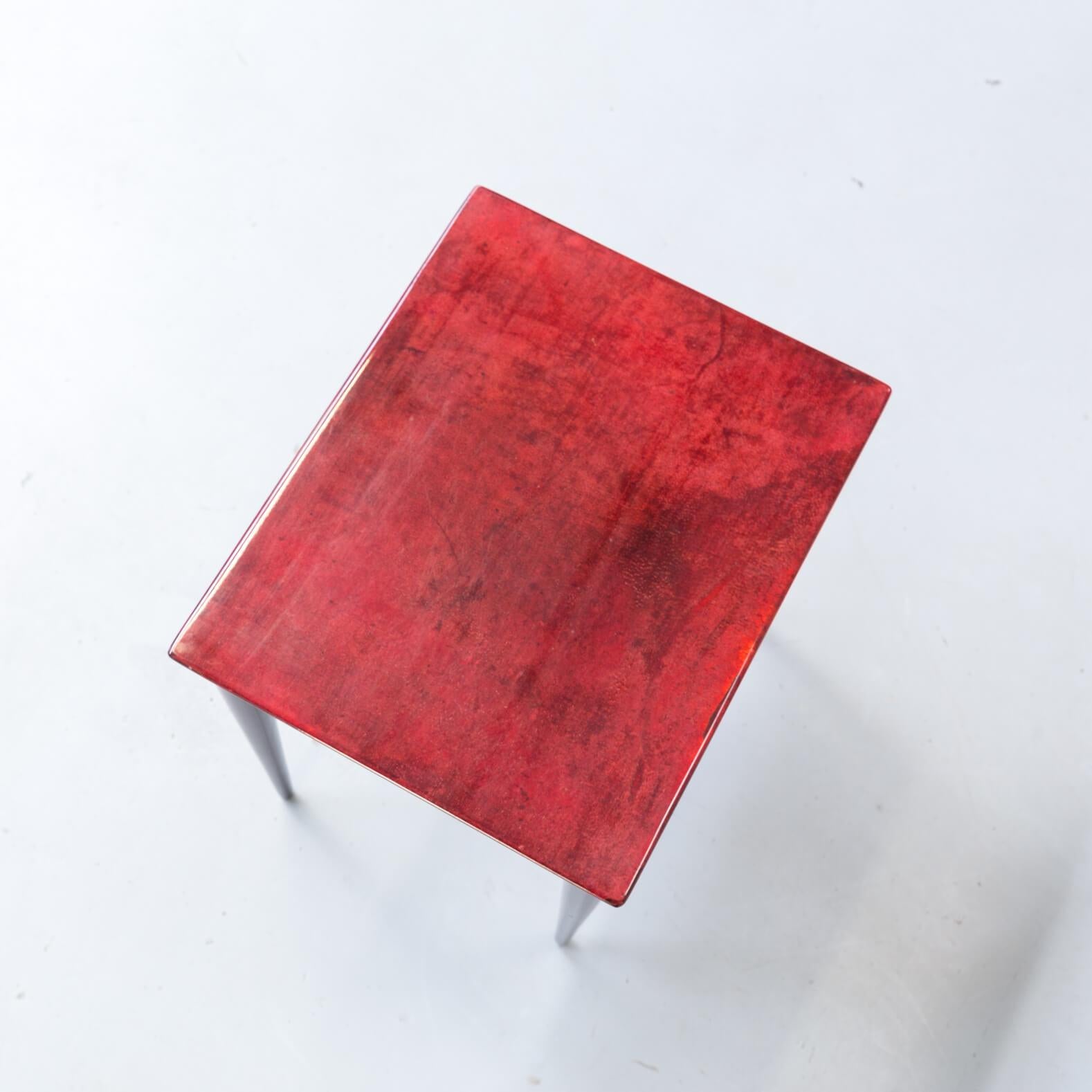 1960s Aldo Tura Nesting Tables in Red Goat Skin Tura Milano For Sale 4
