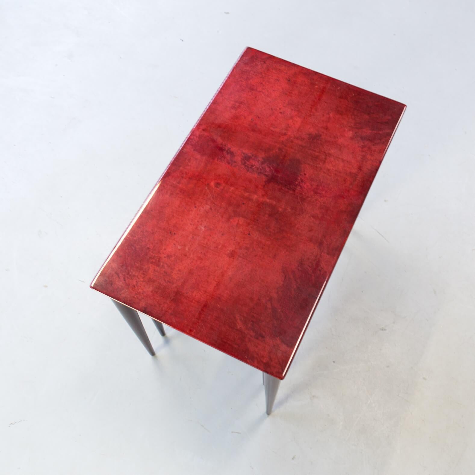 1960s Aldo Tura Nesting Tables in Red Goat Skin Tura Milano For Sale 2