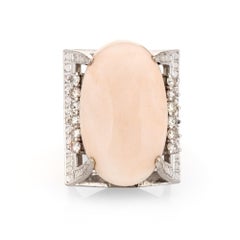 60s Angel Skin Coral Diamond Ring Vintage 14k White Gold Large Cocktail