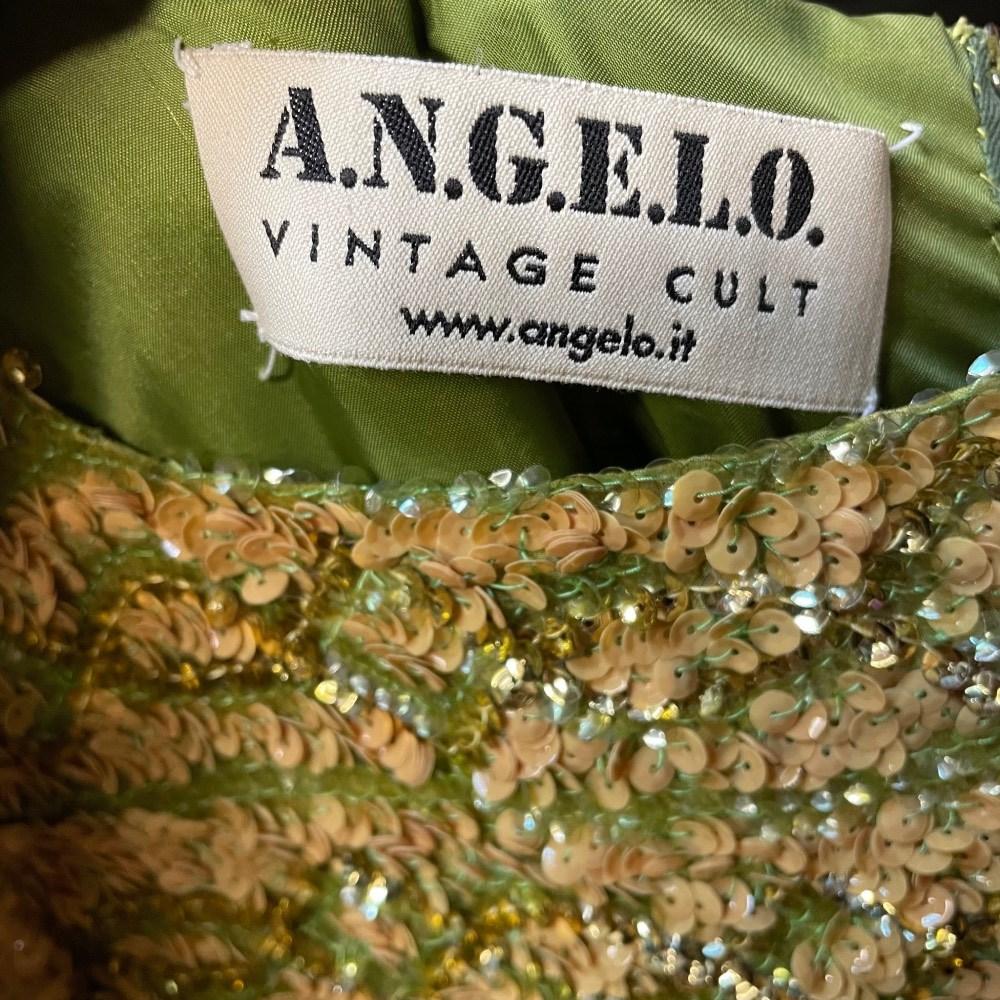 60s A.N.G.E.L.O. Vintage cult green sequined long dress 1