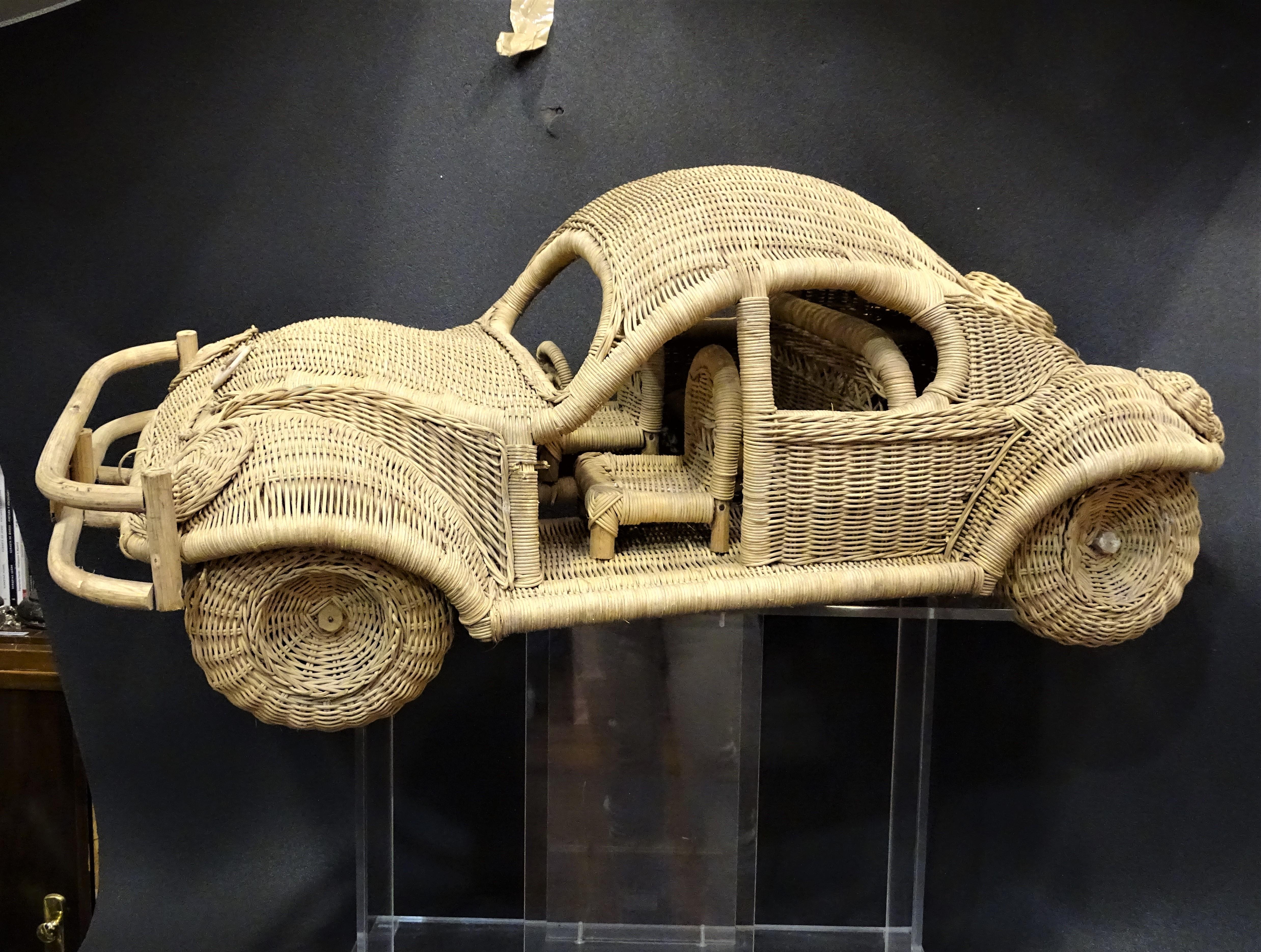 60s Beetle Car Rattan Sculture, Toy , Italy 8