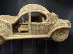 60s Beetle Car Rattan Sculture, Toy , Italy