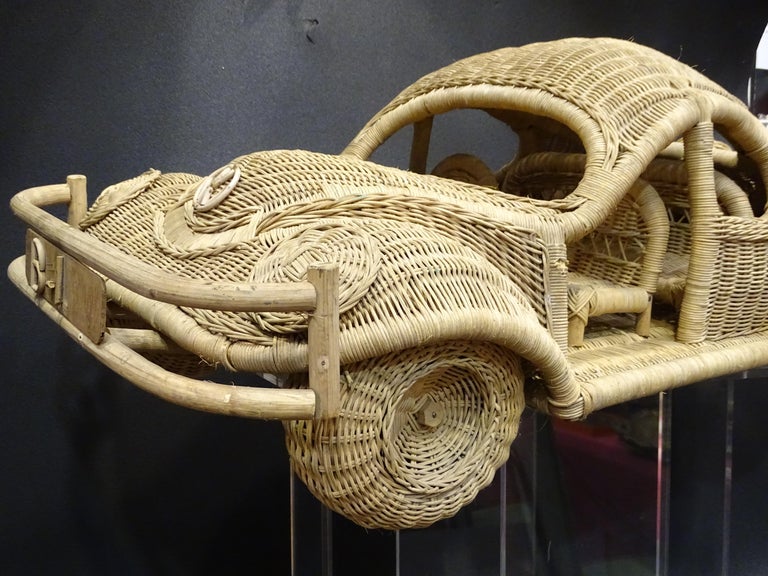 Italian 60s Beetle Car Rattan Sculture, Toy , Italy For Sale