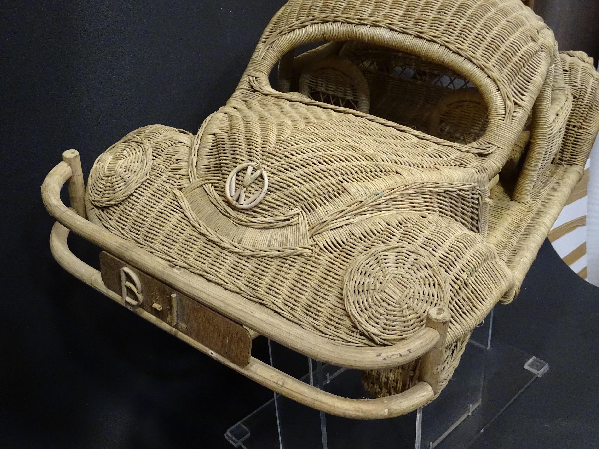 Italian 60s Beetle Car Rattan Sculture, Toy , Italy