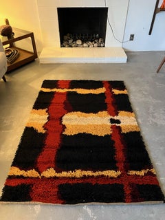 60er-Jahre BELLE RYA, „Linear Lines“ in Korallenrot, UNBENUTZT, Mid-Century-Modern, dänischer Wollteppich