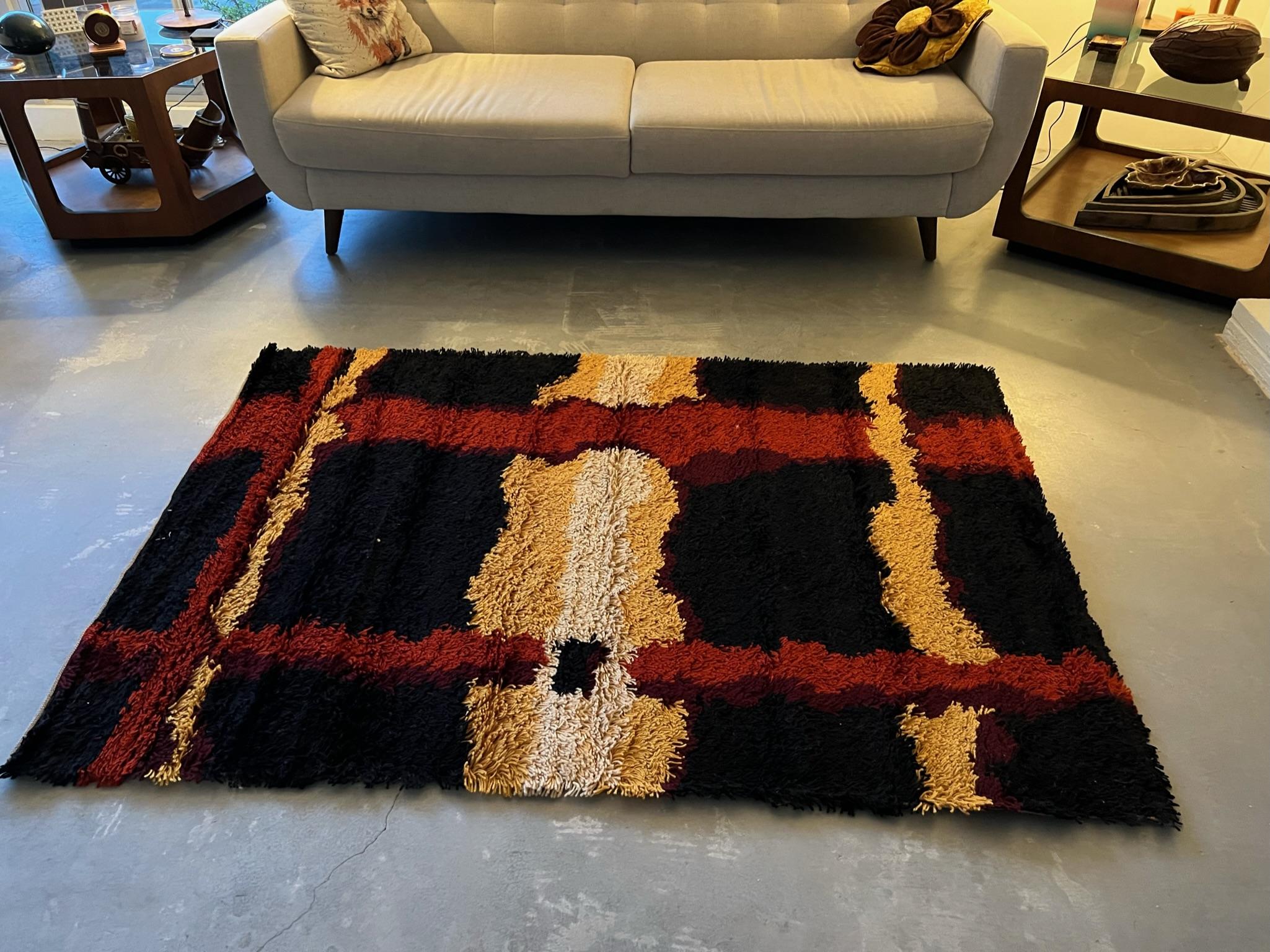 Danese BELLE RYA Linear Lines Coral UNUSED Mid Century Modern Danish Rug Wool degli anni '60 in vendita