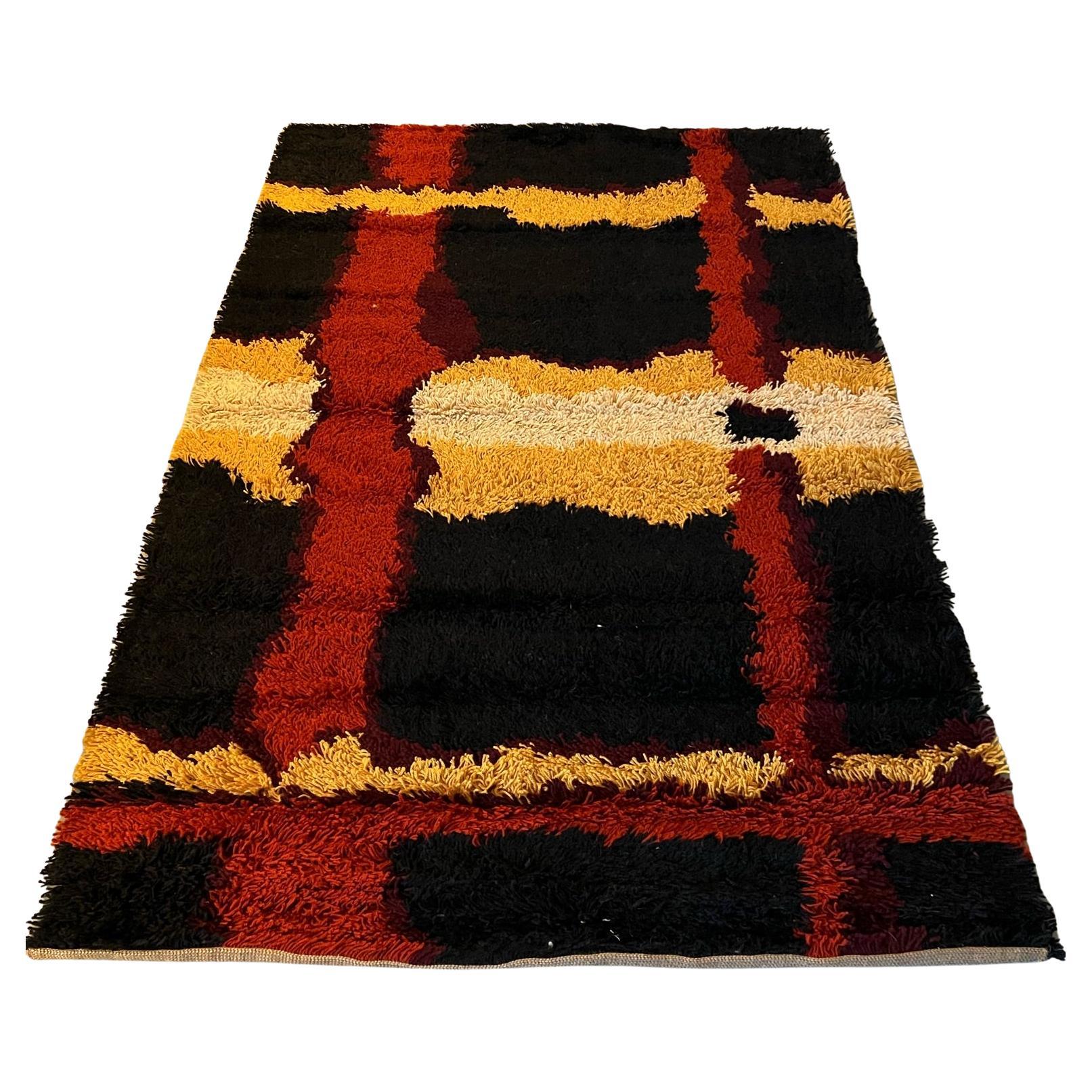 60's BELLE RYA Linear Lines Coral UNUSED Mid Century Modern Danish Rug Wool