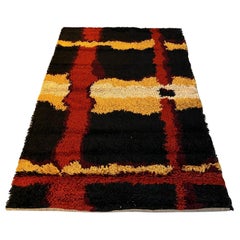 60's BELLE RYA Linear Lines Coral UNUSED Mid Century Modern Danish Rug Wool