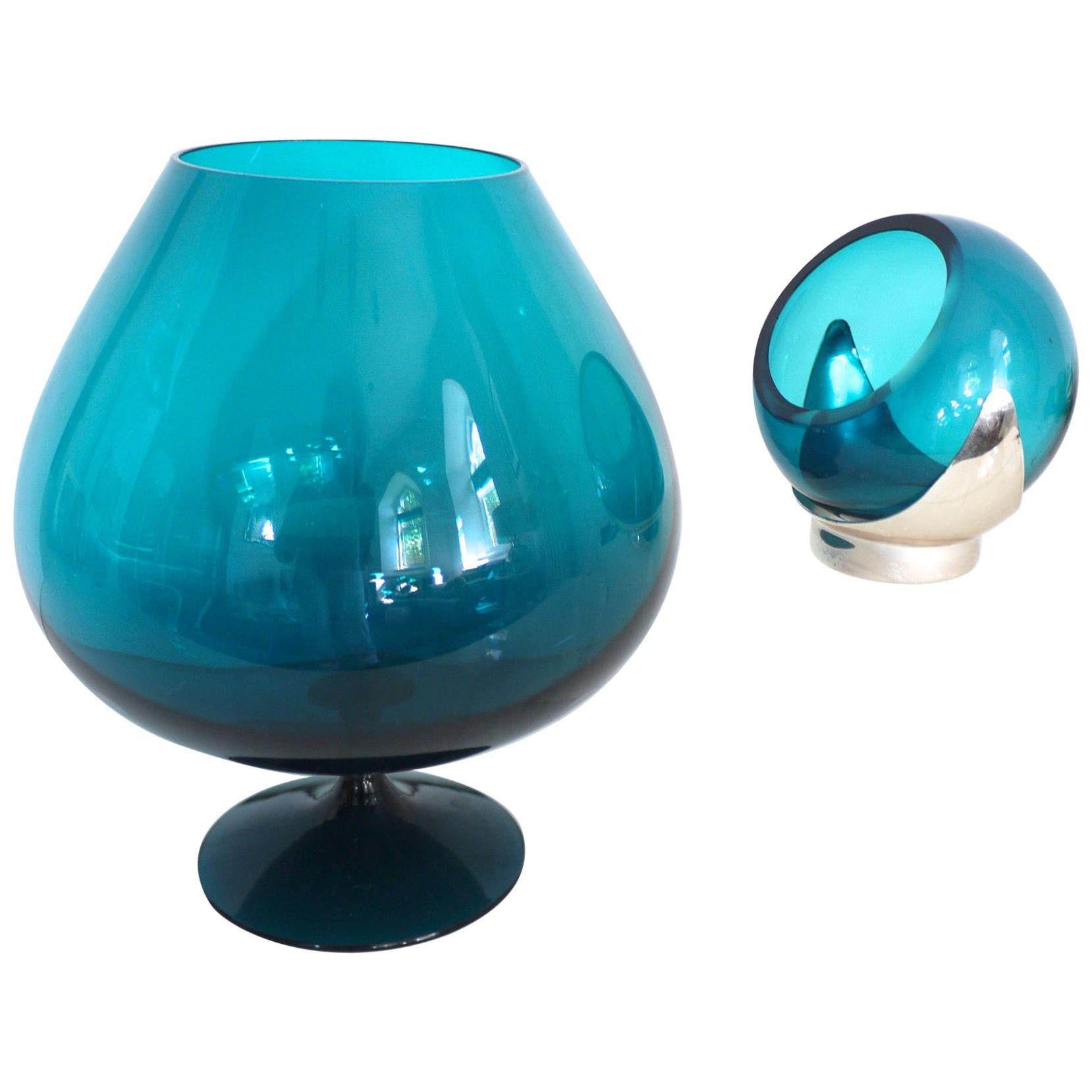 1960s Brandy Glass Vase ELME Glasbruk and 'Party Kugel' W German Space Age For Sale