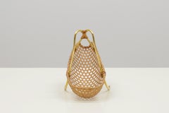 60s Brass and Wicker Wine Bottle Holder