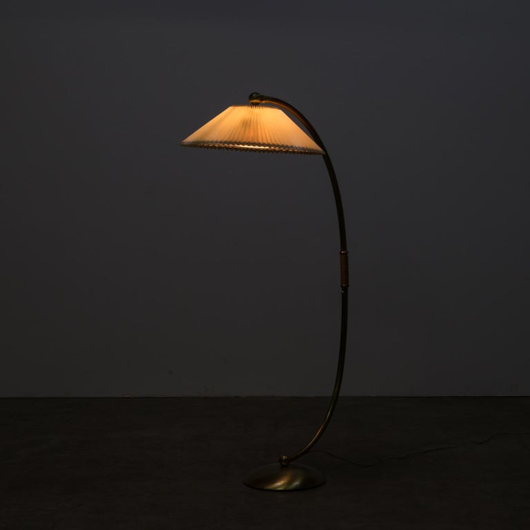 1960s Brass Arc Floor Lamp with Adjustable Celluloid Shade ...