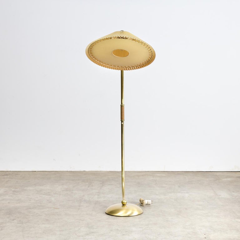1960s Brass Arc Floor Lamp with Adjustable Celluloid Shade ...