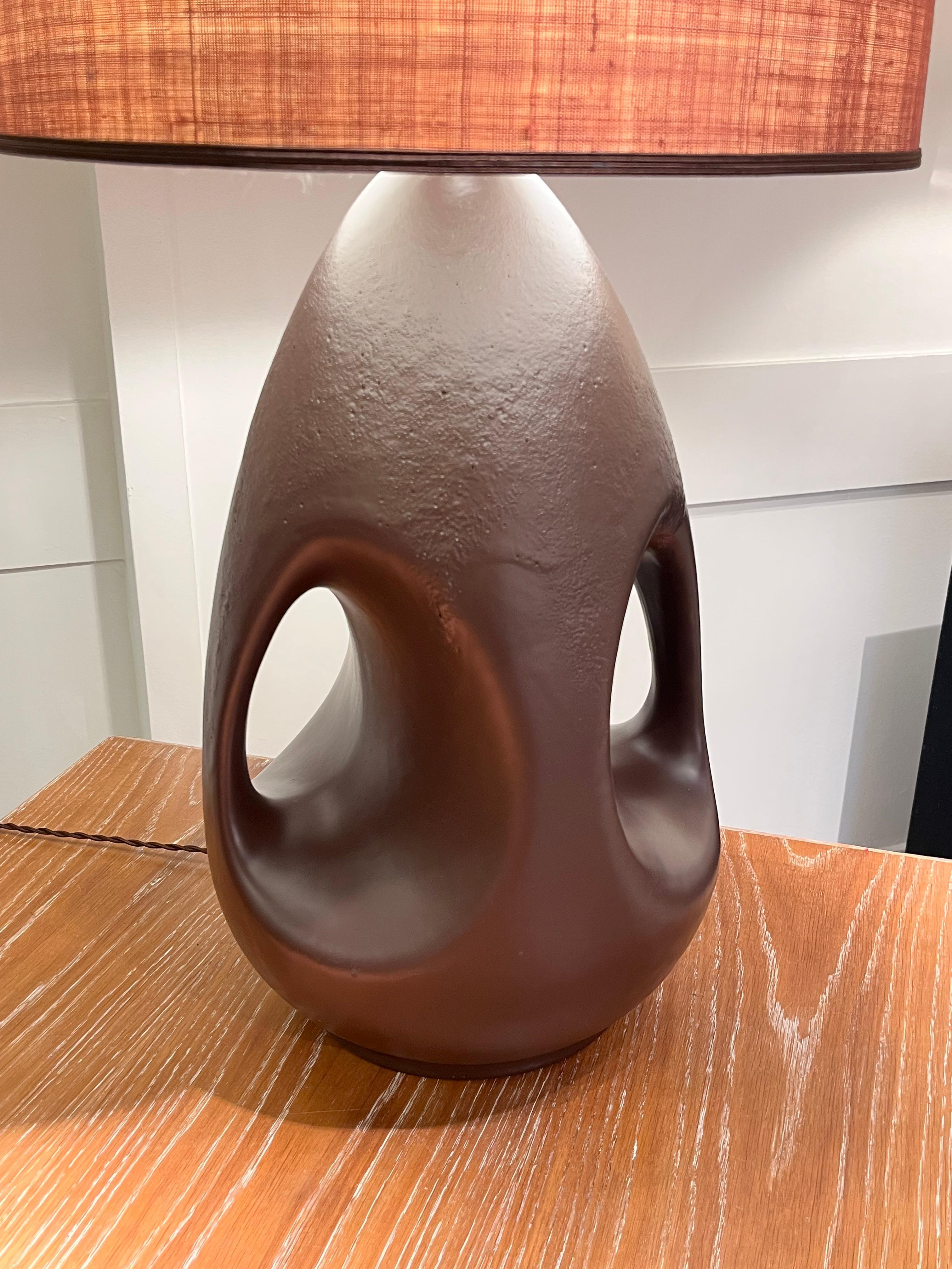 French 60s Brown Ceramic Lamp  For Sale