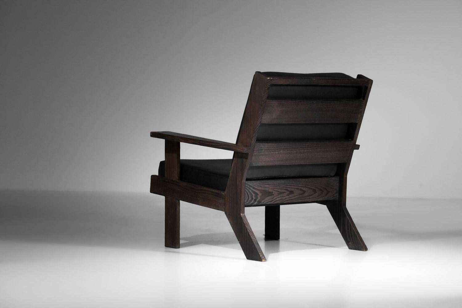 60's brushed pine armchair by Castro For Sale 3