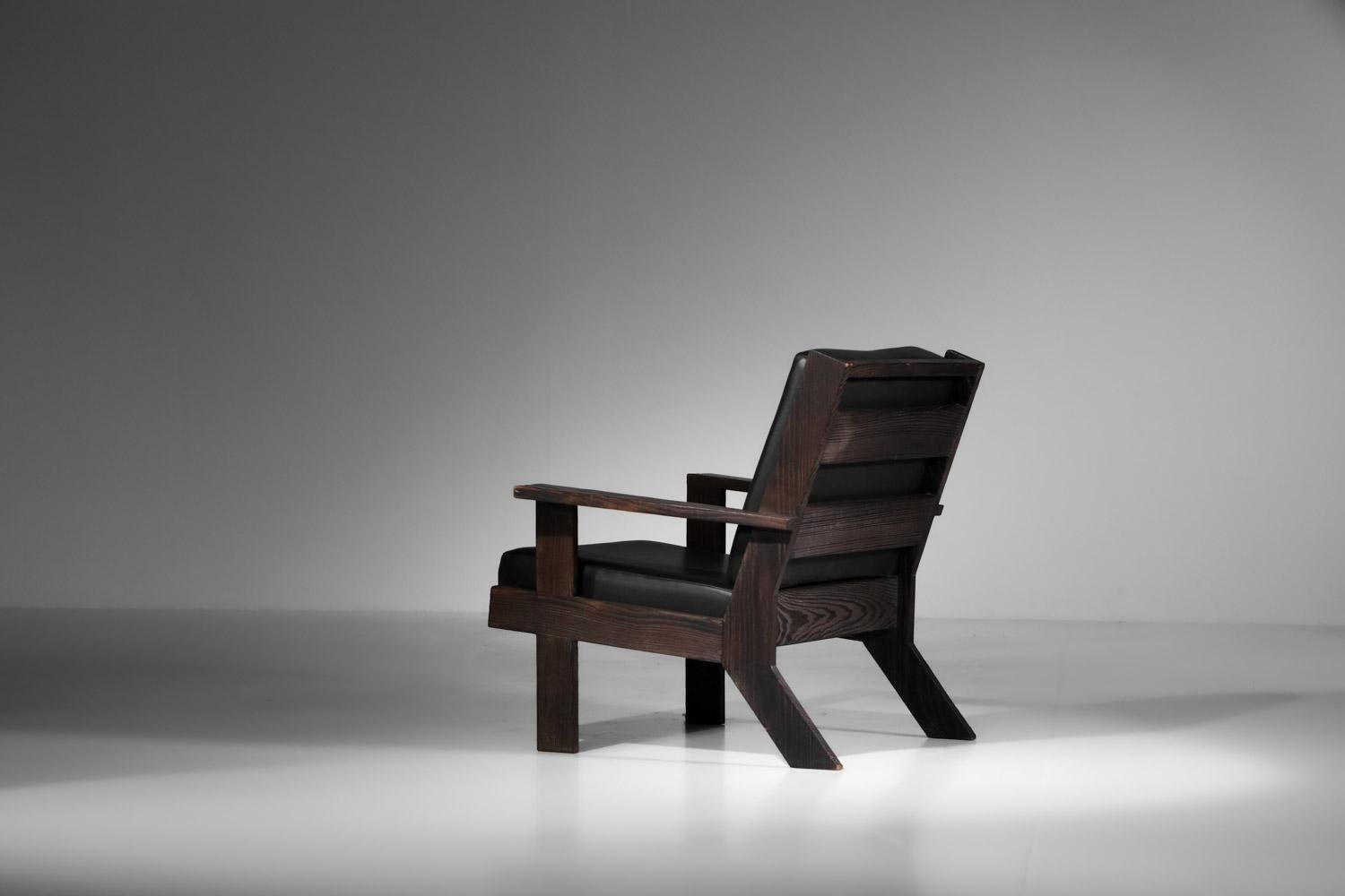 60's brushed pine armchair by Castro For Sale 4